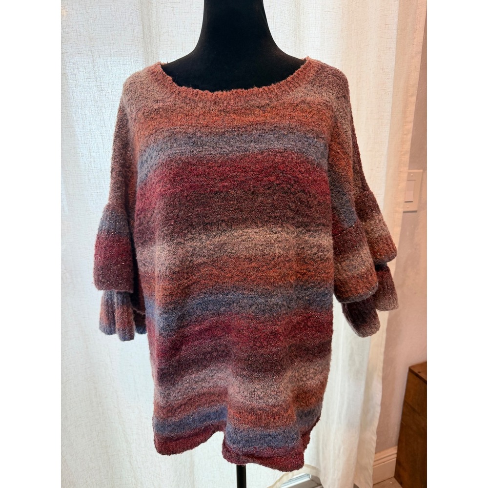 Persaya Women XL Ombre Striped Knit Sweater Ruffle Sleeve Wool Blend FBP1059
